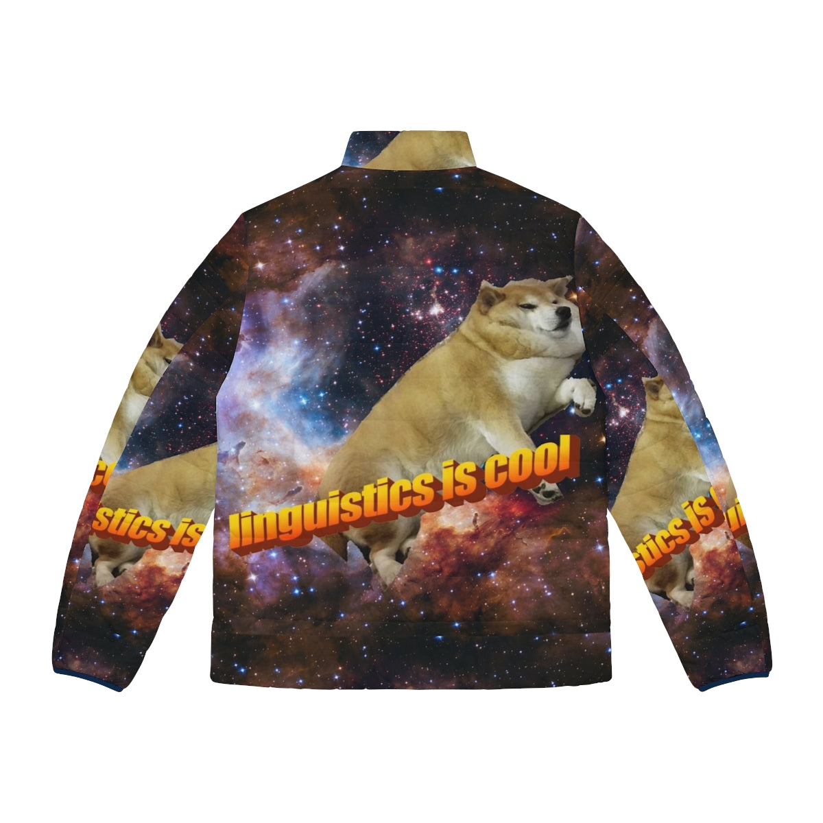 Linguistics themed puffer jacket with shiba inu graphic - Back