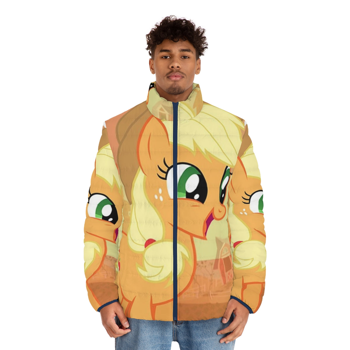 Appleseed puffer jacket with anime-inspired graphics and vintage design - men front