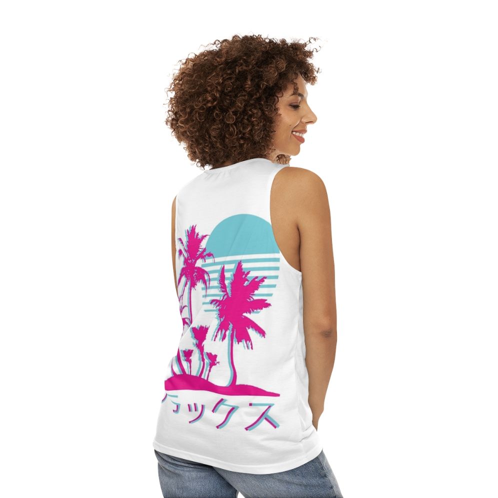 Retro vaporwave neon palms unisex tank top - women back