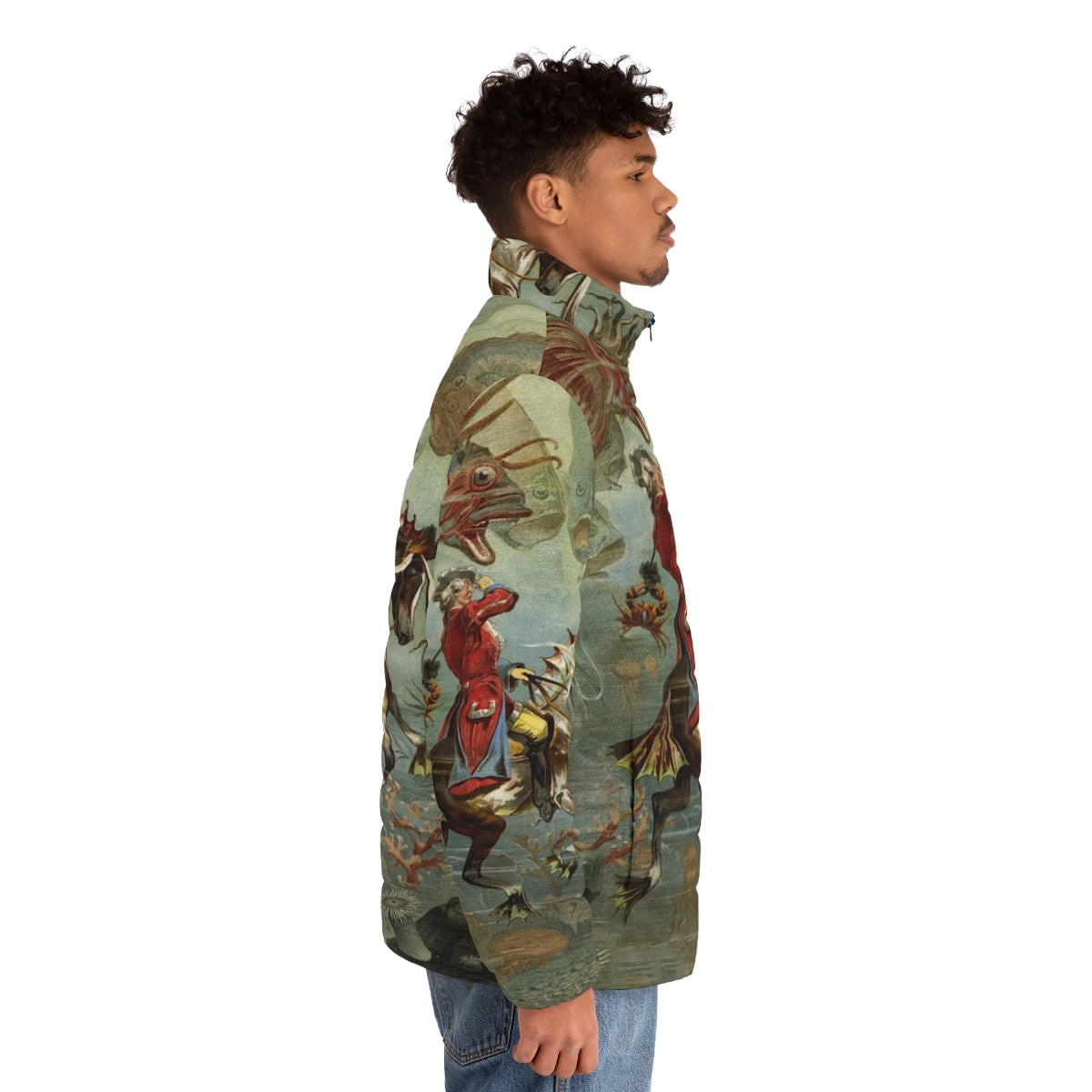 Vintage-inspired sea horse puffer jacket - men side right