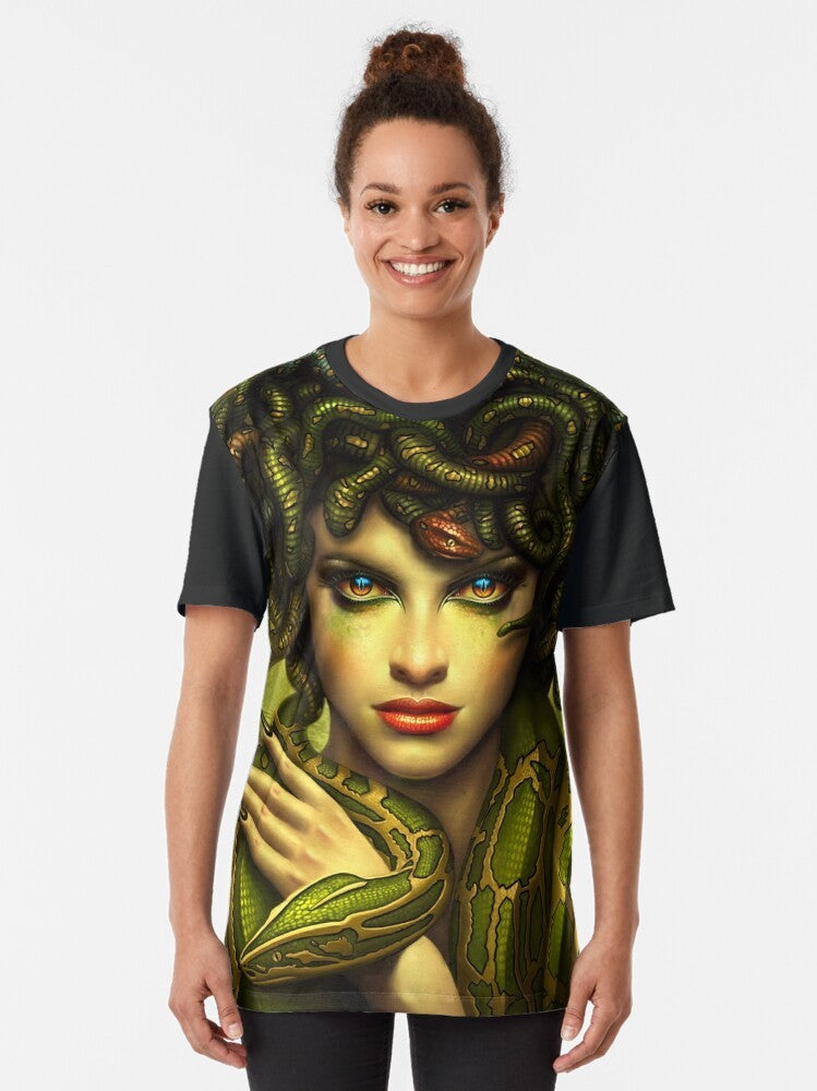 Medusa portrait t-shirt featuring a beautiful woman with snakes for hair, a character from Greek mythology - Women