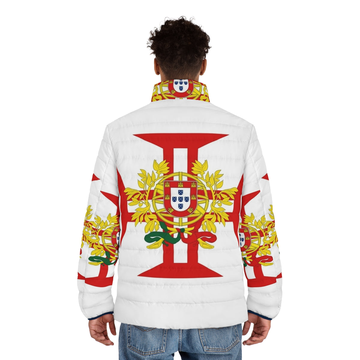 Portuguese Templar Cross Puffer Jacket with Coat of Arms - men back