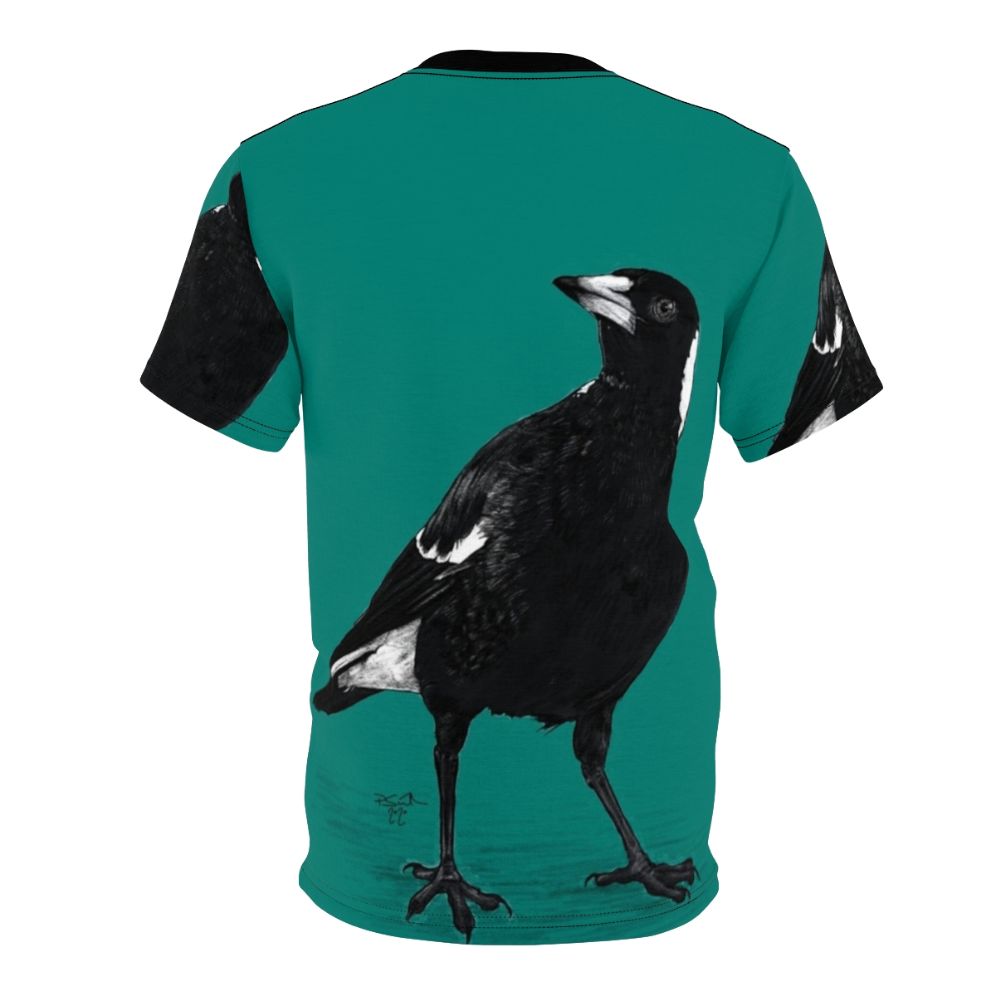 Stylish t-shirt featuring a striking black and white Australian magpie bird design - Back