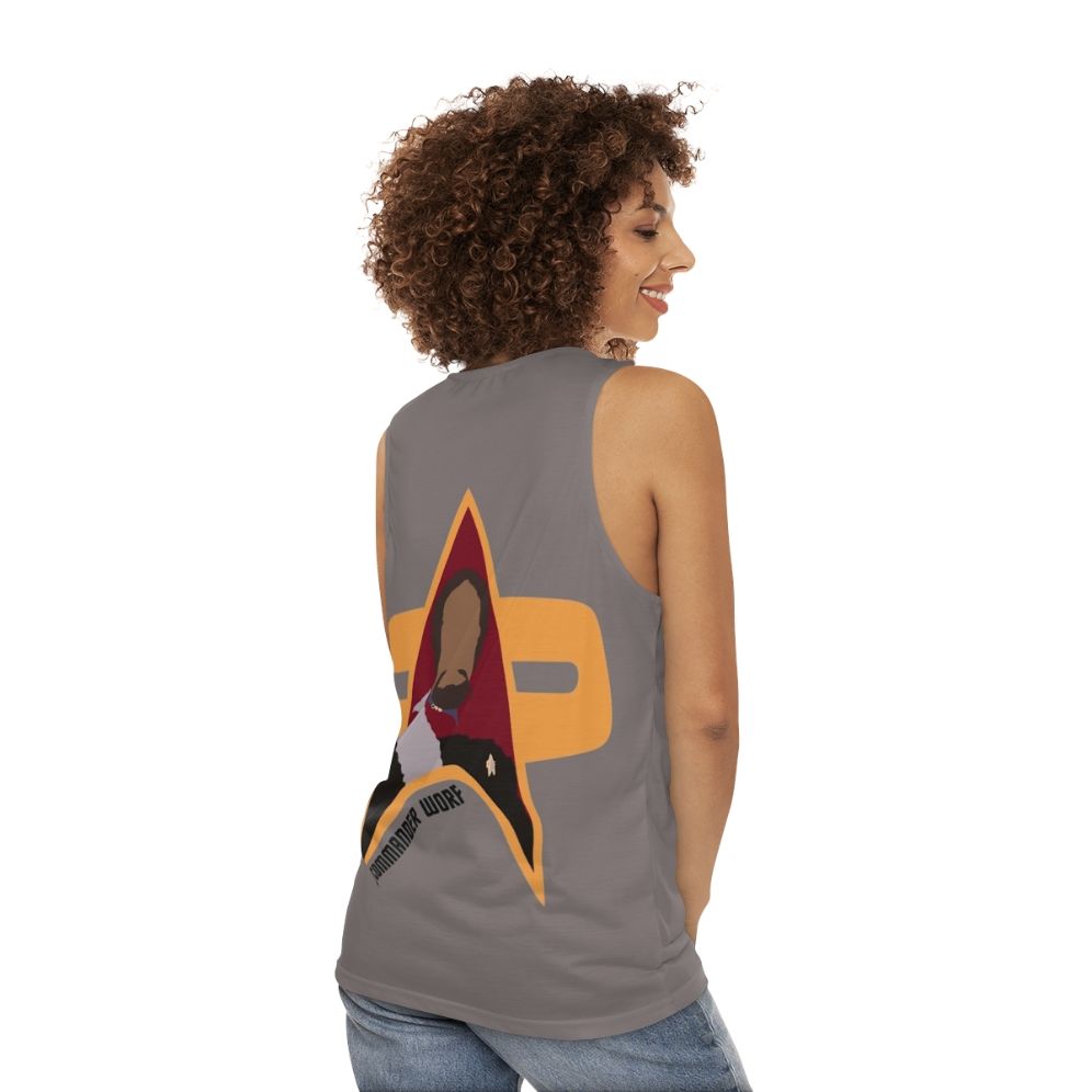 Star Trek DS9 Lieutenant Commander Worf Klingon Unisex Tank Top - women back