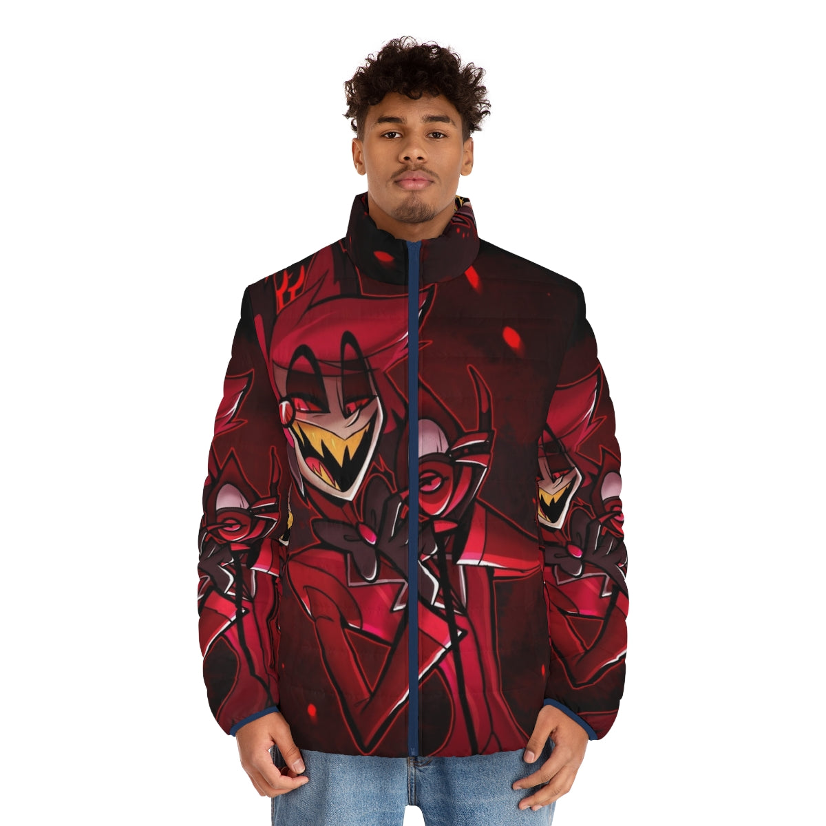 Hazbin Hotel Alastor Puffer Jacket featuring the iconic character design - men front