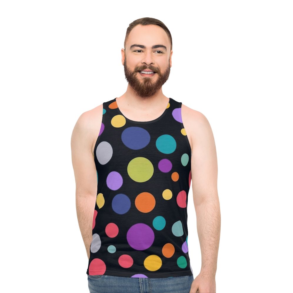 Colorful polka dot unisex tank top with minimalist geometric design - men