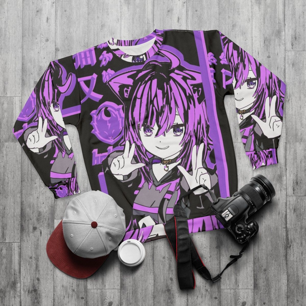 Hololive Gamers Nekomata Okayu Anime Inspired Sweatshirt - flat lay