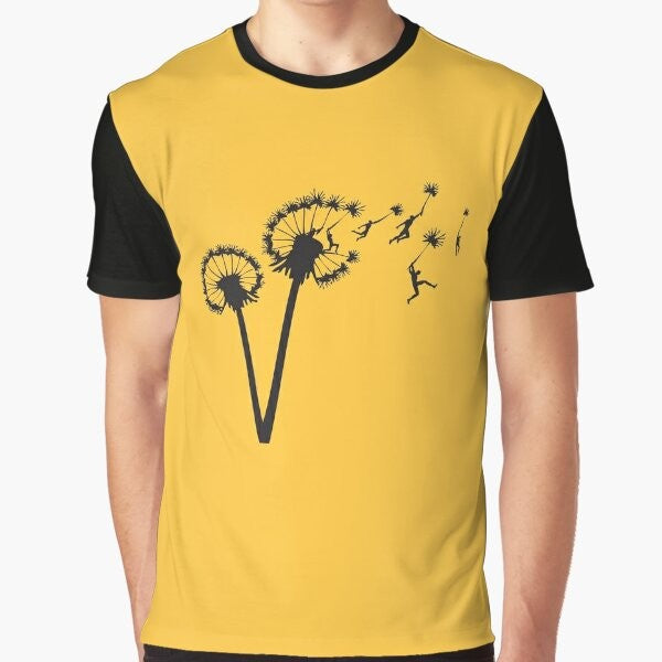 Retro vector illustration of dandelion people flying in a field, with focus on dandelion and flight elements.