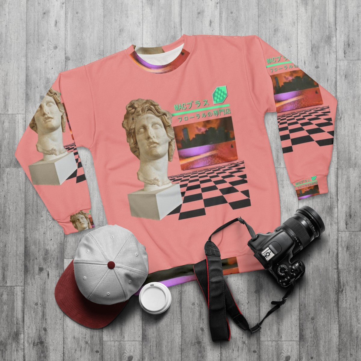 Floral Shoppe Macintosh Plus Vaporwave Sweatshirt - flat lay