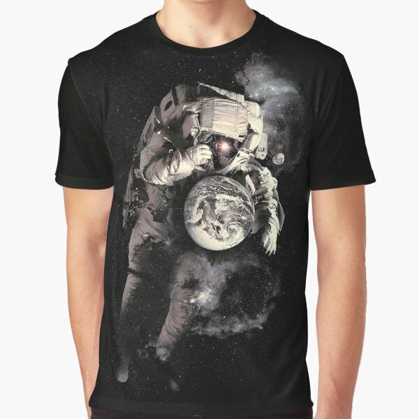 Cosmic Astronaut T-Shirt featuring a surreal graphic design of an astronaut in outer space