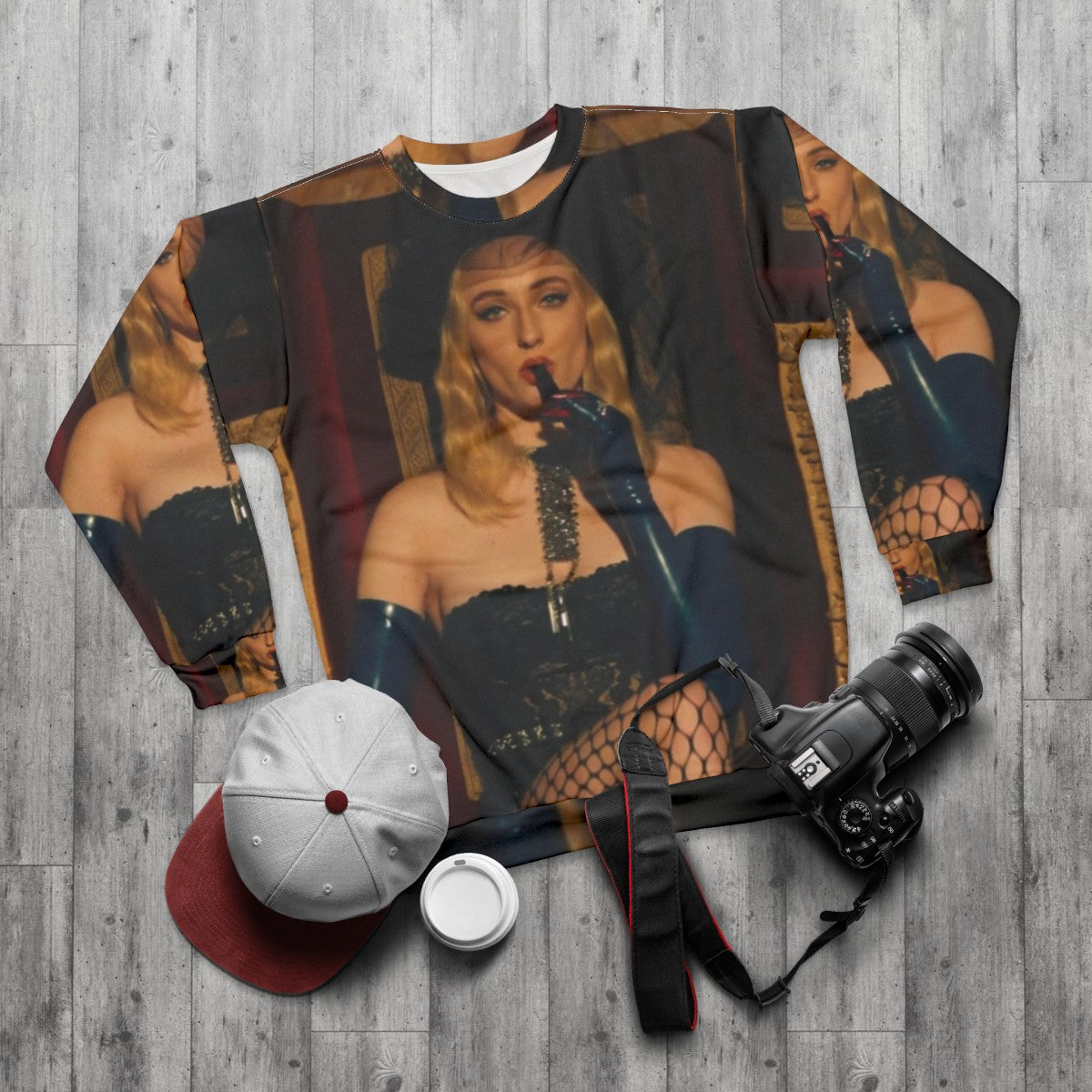 Sophie Turner Game of Thrones Inspired Sweatshirt with Jonas Brothers Branding - flat lay