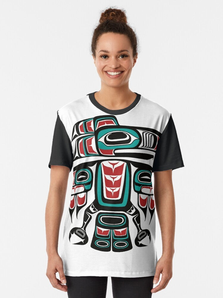 Haida raven totem graphic design on a t-shirt for native art and culture enthusiasts. - Women