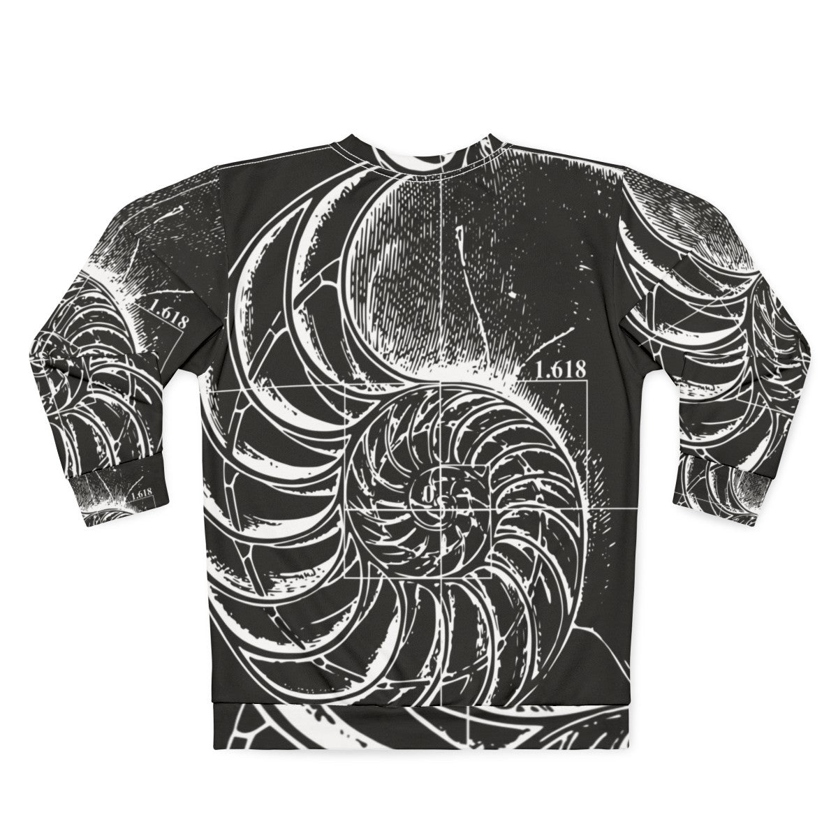 Sweatshirt featuring a nautilus shell with the Fibonacci sequence - Back