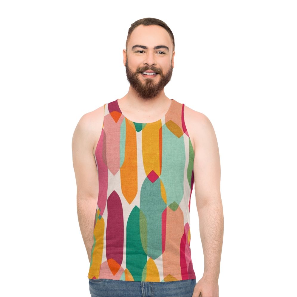 Colorful mid century modern droplets pattern on unisex tank top - men