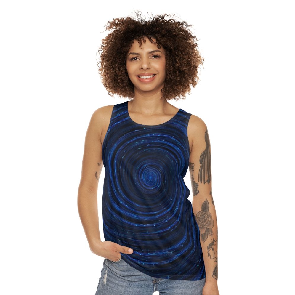 Unisex tank top with abstract ocean wave design - women