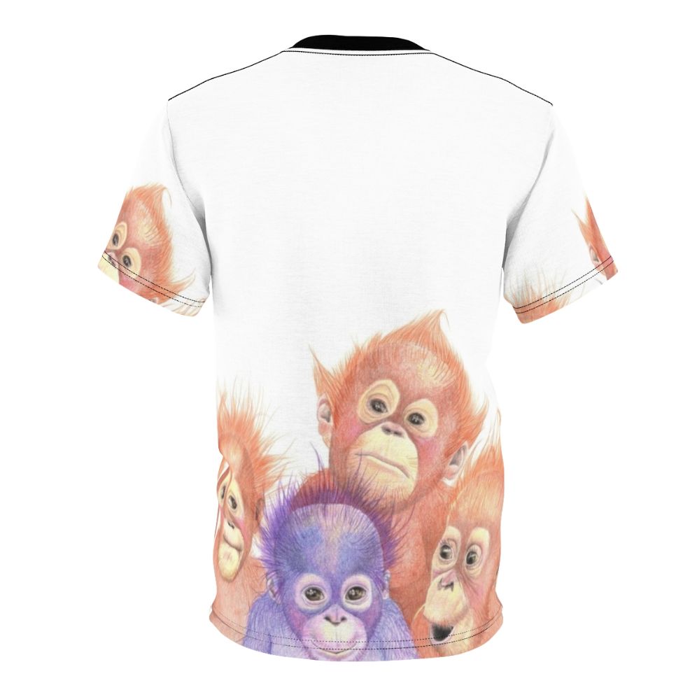 Orangutan baby in orange and purple print on t-shirt - Back