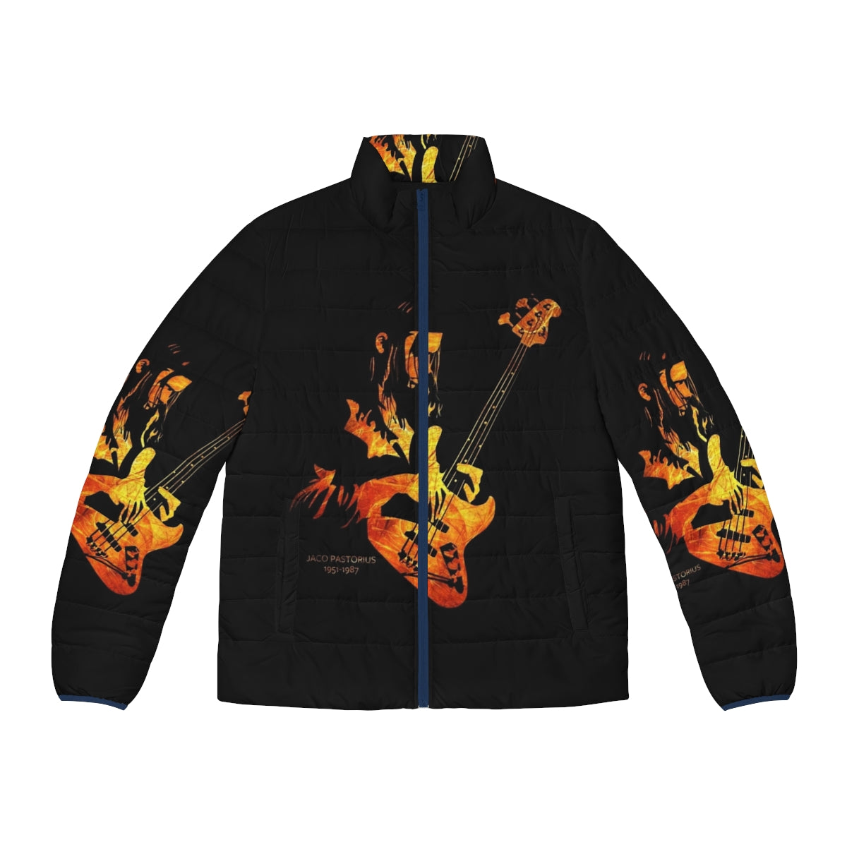 Jaco Pastorius Tribute Puffer Jacket featuring the iconic jazz bass legend