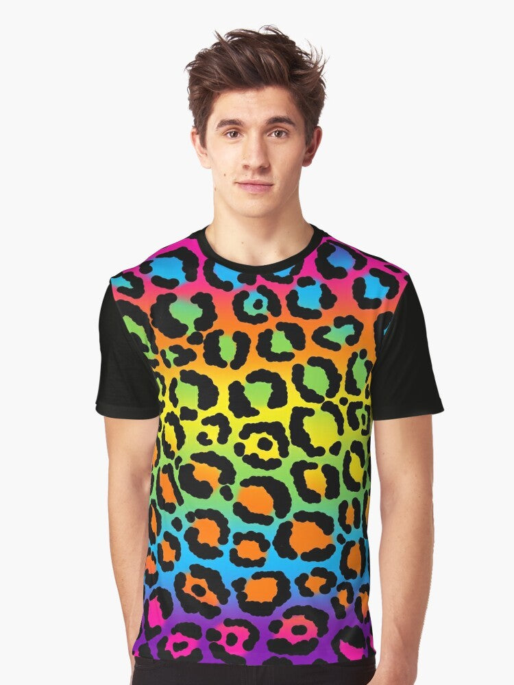 1997 neon rainbow leopard print graphic t-shirt - Men
