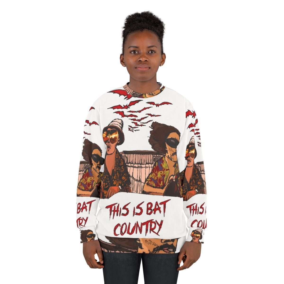 Bat Country Sweatshirt with Fear and Loathing in Las Vegas and Hunter S. Thompson inspired psychedelic design - women