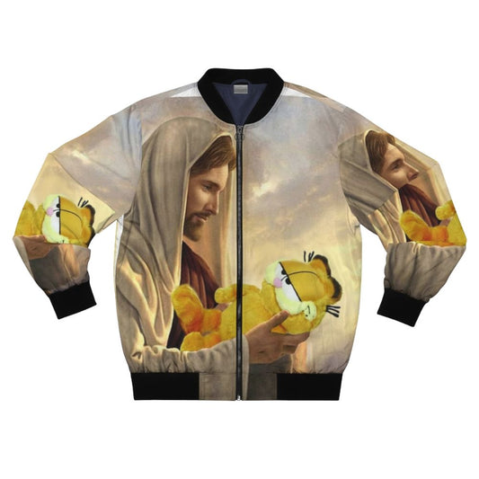 Garfield blessed bomber jacket with a unique, cursed meme design