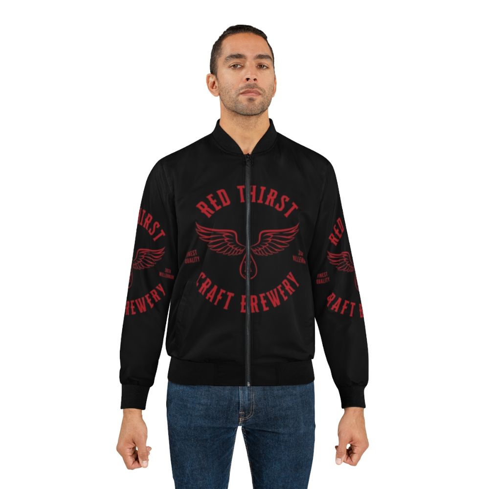 Warhammer 40K Red Thirst Craft Brewery Bomber Jacket with Blood Angels and Space Marines design - Lifestyle