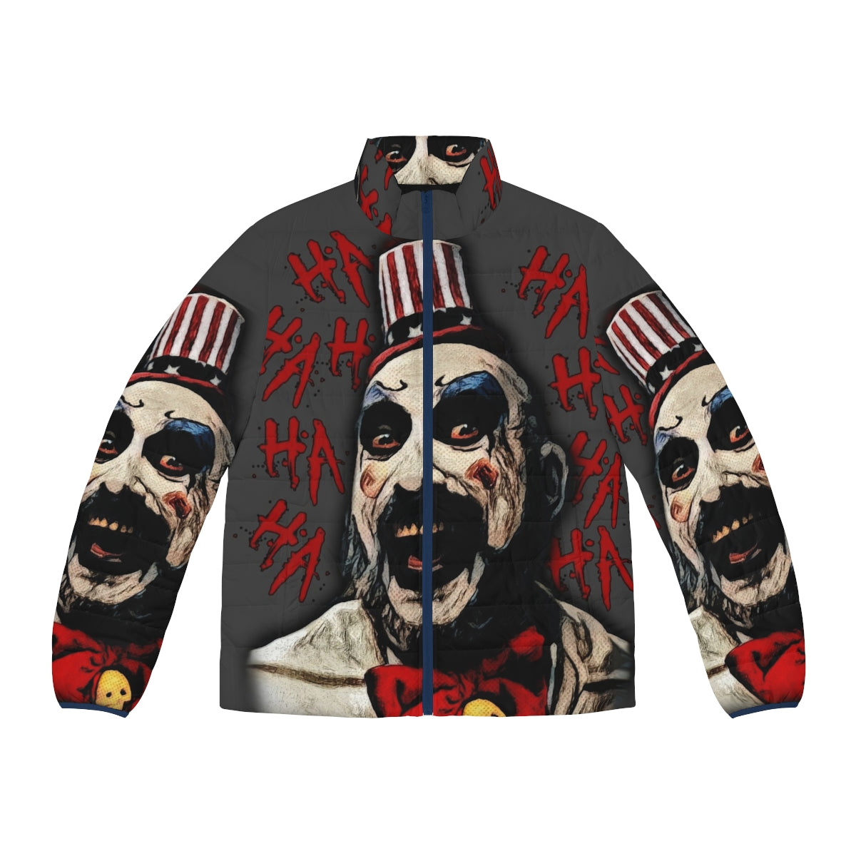 Captain Spaulding puffer jacket, featuring the iconic horror character from Rob Zombie's films