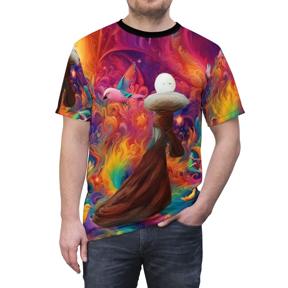 Dreamscape abstract t-shirt with a vibrant, surreal graphic design - men front