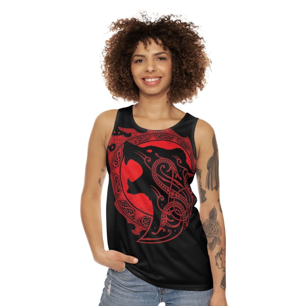 Berserker rage unisex tank top with viking knotwork design - women