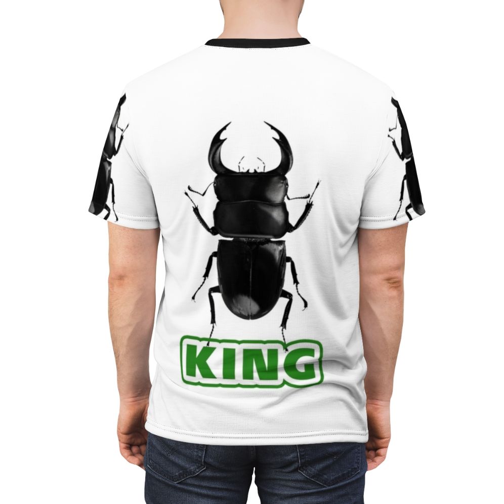 Vibrant AOP t-shirt design featuring a majestic stag beetle, perfect for fans of the No More Heroes video game series. - men back