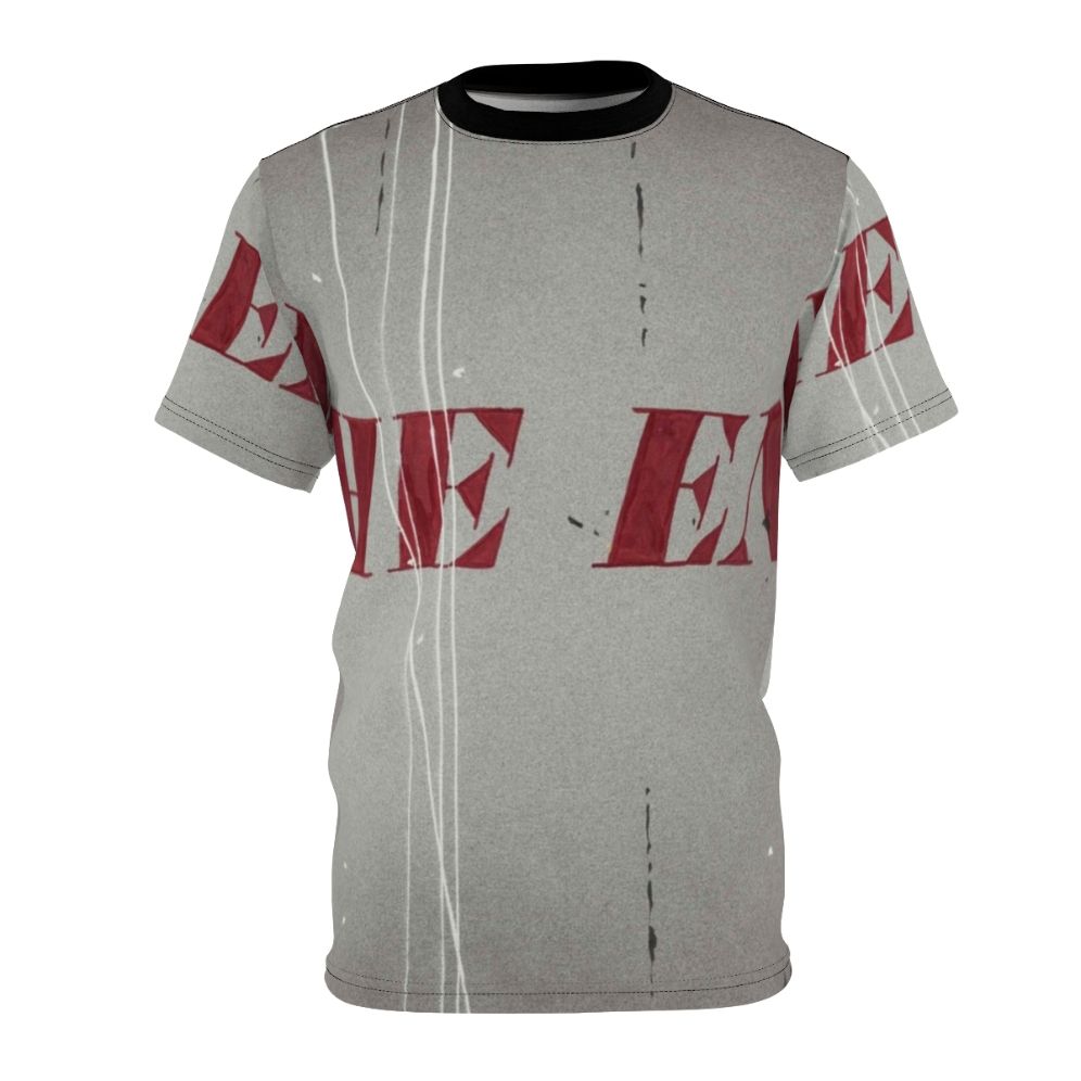 Conceptual art t-shirt with text and graphic design inspired by the work of artist Ed Ruscha