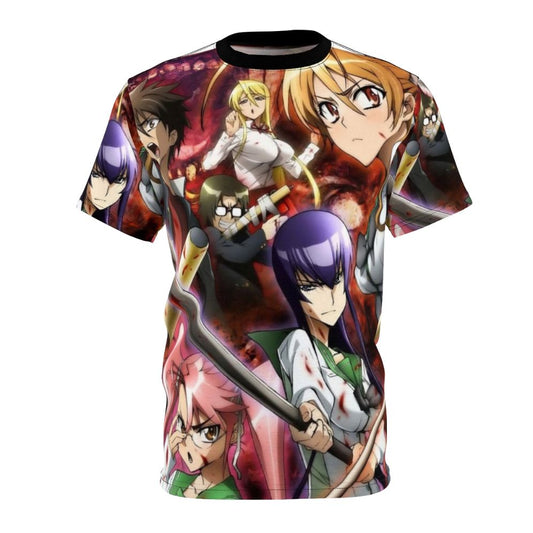 Anime inspired fan art design featuring characters from High School of the Dead on a t-shirt