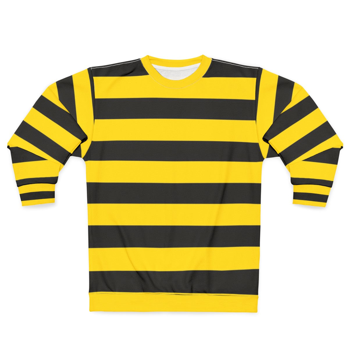 Wide yellow and black striped sweatshirt with a rugby-style design