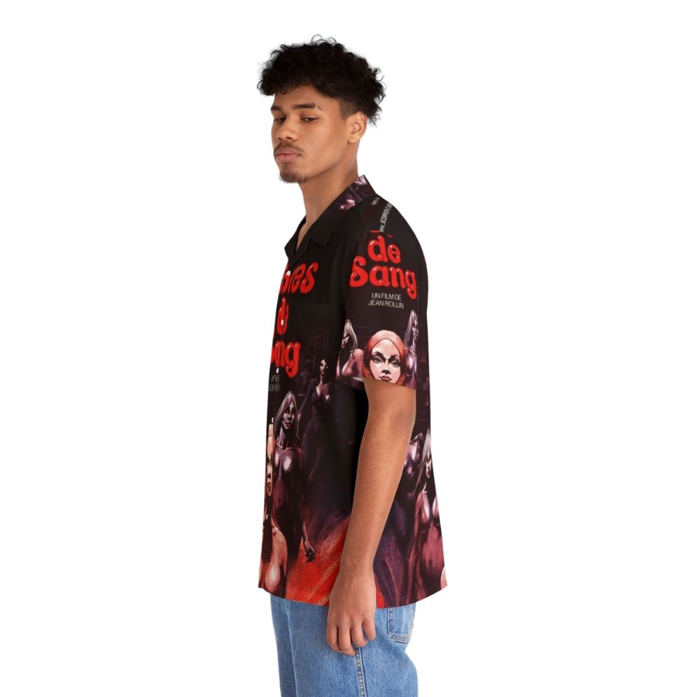 Blood Red Lips Hawaiian Shirt with Vampire Horror Movie Inspired Design - People Left