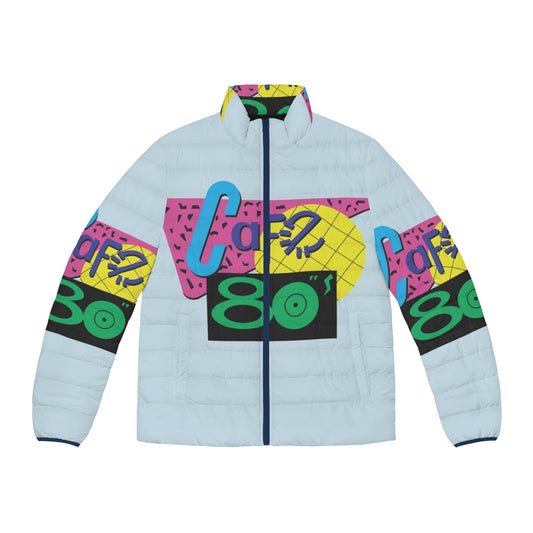 Back to the Future inspired Cafe 80s puffer jacket with retro 80s logo