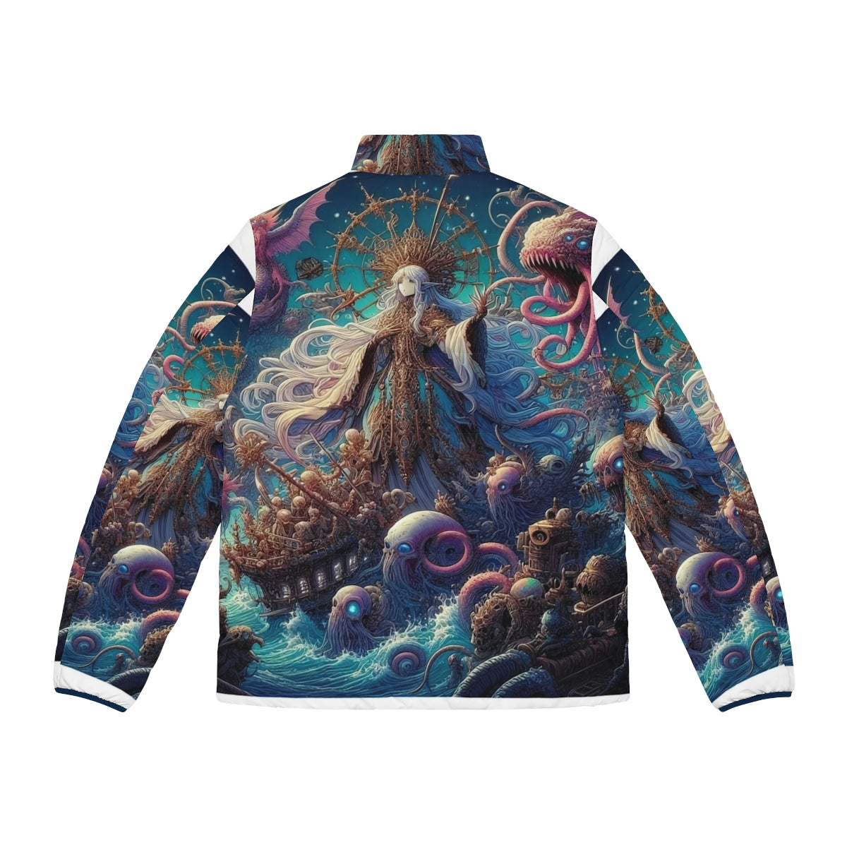 Anime puffer jacket featuring a beautiful anime girl design - Back