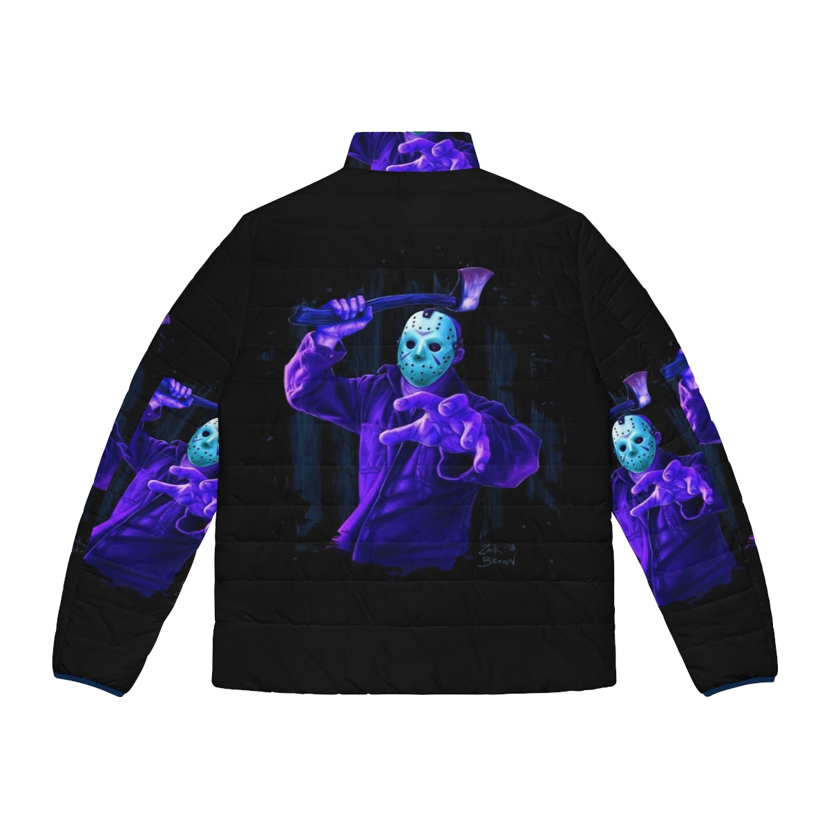 Game Over Puffer Jacket 2 - 8-bit inspired horror-themed puffer jacket with Jason Voorhees design - Back