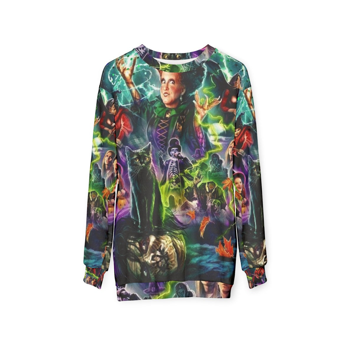 Hocus Pocus 1993 Halloween Sweatshirt with Witches and Wizard - hanging