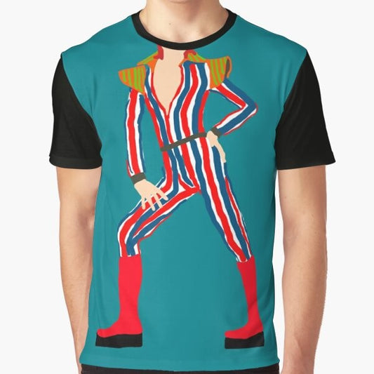 Ziggy Stardust stripe graphic t-shirt featuring a retro design inspired by David Bowie