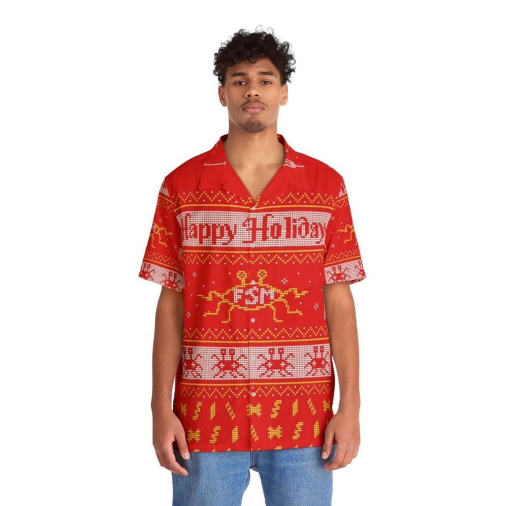 Pastafarian Flying Spaghetti Monster Christmas Sweater Hawaiian Shirt - People Front