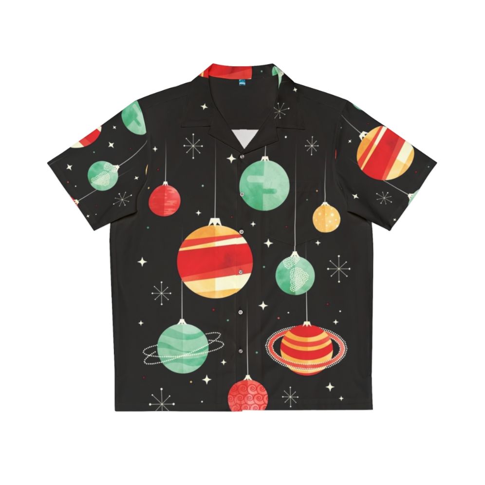 Cosmic Christmas Joy Hawaiian Shirt with planets, stars, and vintage-inspired design