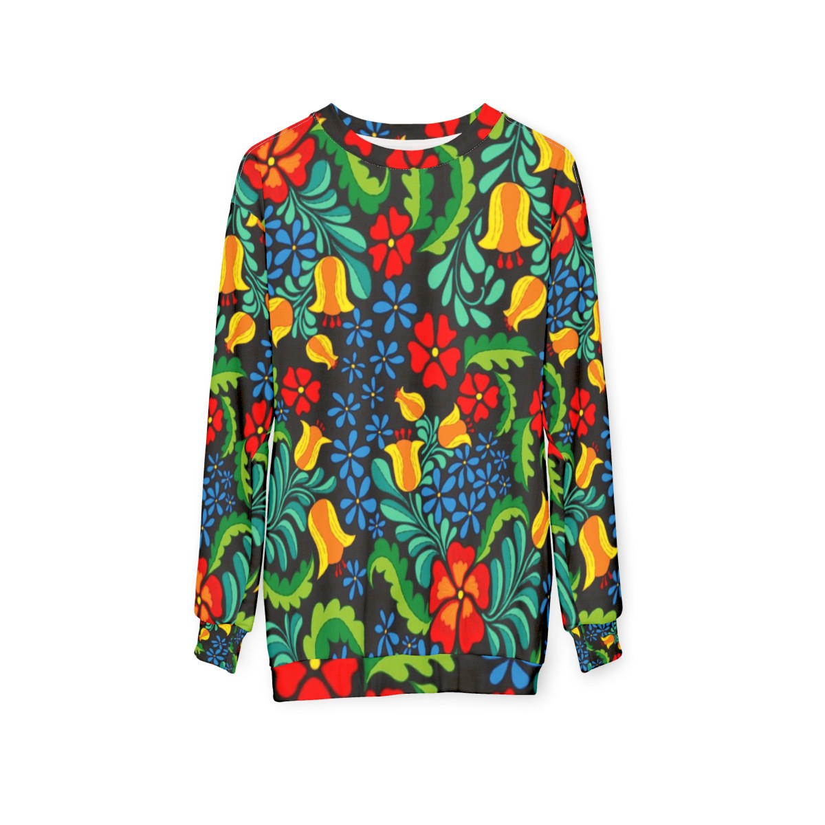 Ethnic Mexican Sweatshirt with Vibrant Abstract Floral Pattern - hanging