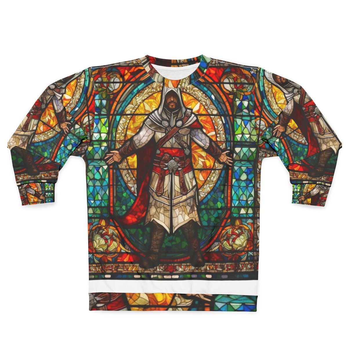 Assassin's Creed inspired sweatshirt with stained glass church window mosaic design