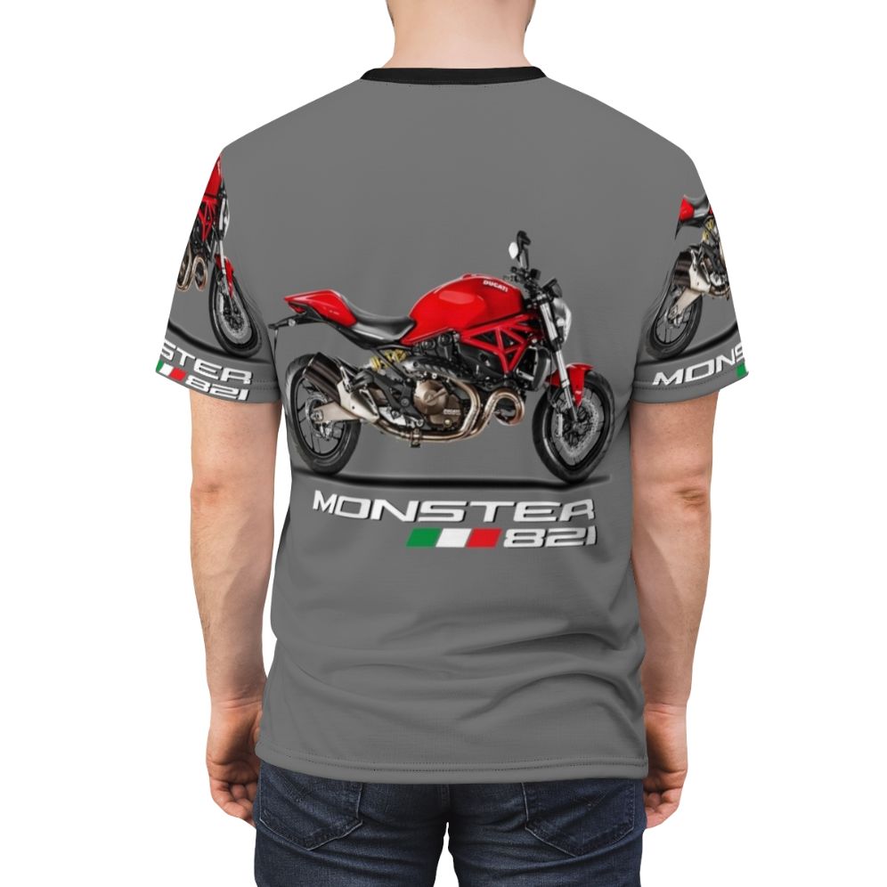 Stylish t-shirt featuring the iconic Monster 821 motorcycle design for sports bike enthusiasts - men back