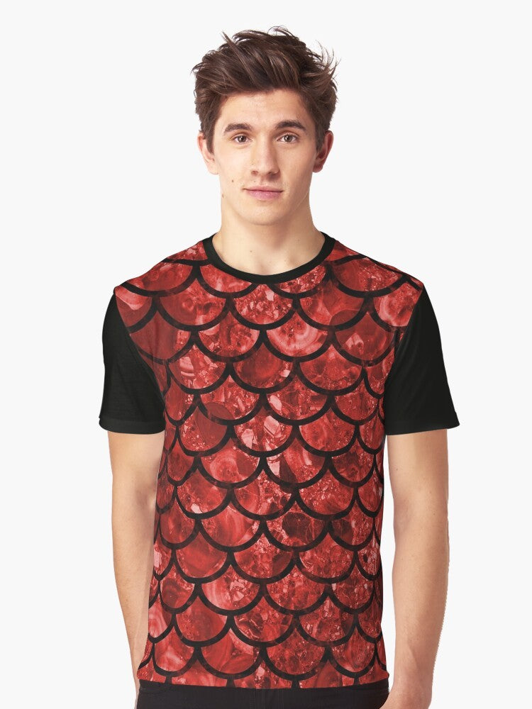 Crimson dragon scales graphic t-shirt with a textured dragon scales design - Men