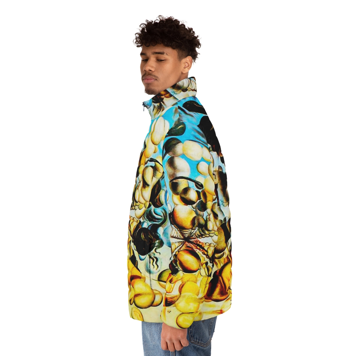 Salvador Dali-inspired puffer jacket featuring the Galatea of the Spheres artwork - men side left