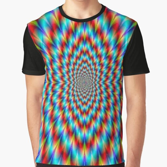 Psychedelic optical illusion rainbow pattern graphic t-shirt