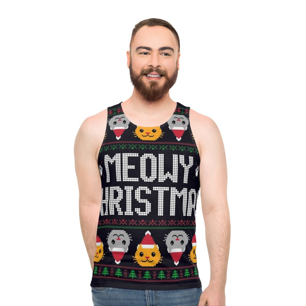 Ugly Christmas sweater cat unisex tank top - men