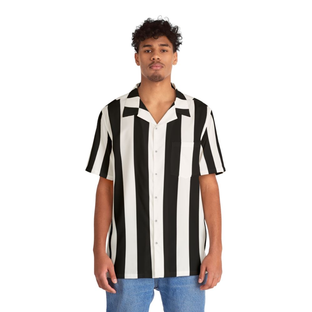 Black and white vertical stripe Hawaiian shirt - People Front