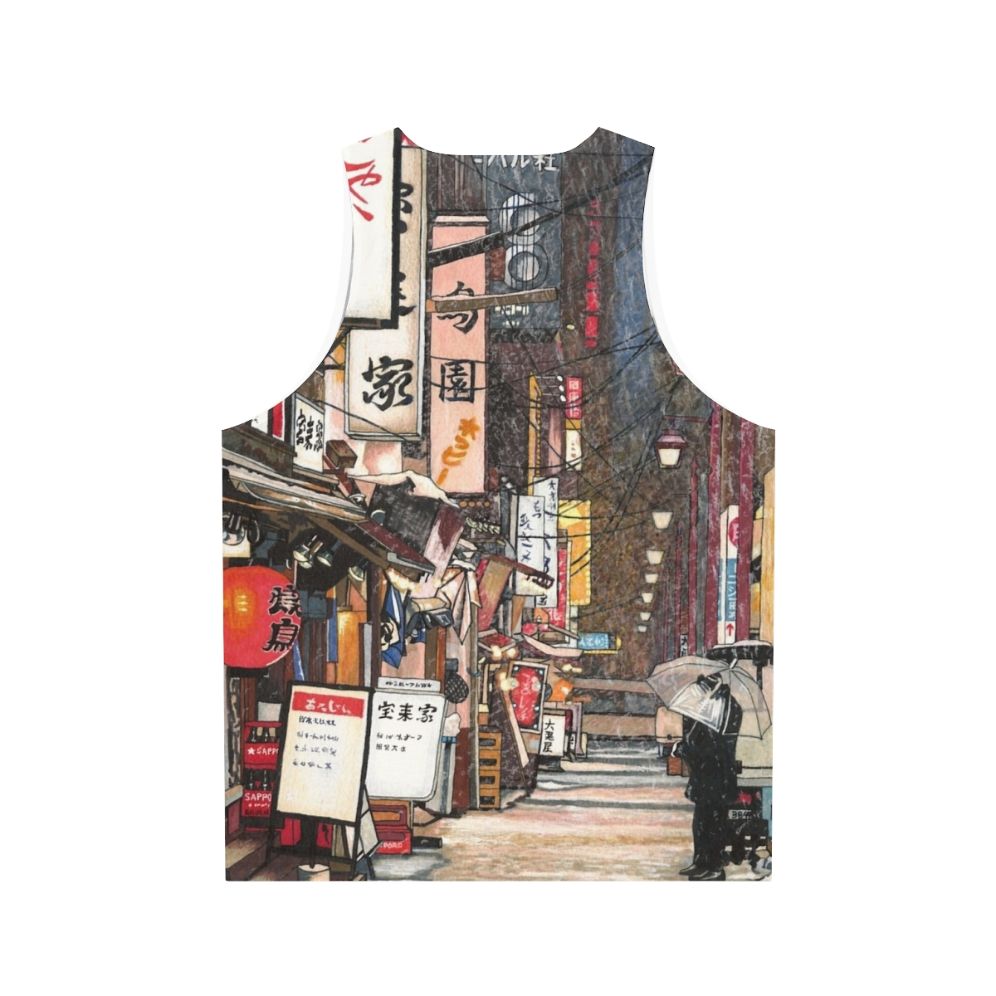 Unisex tank top with winter night scene in Japan - Back