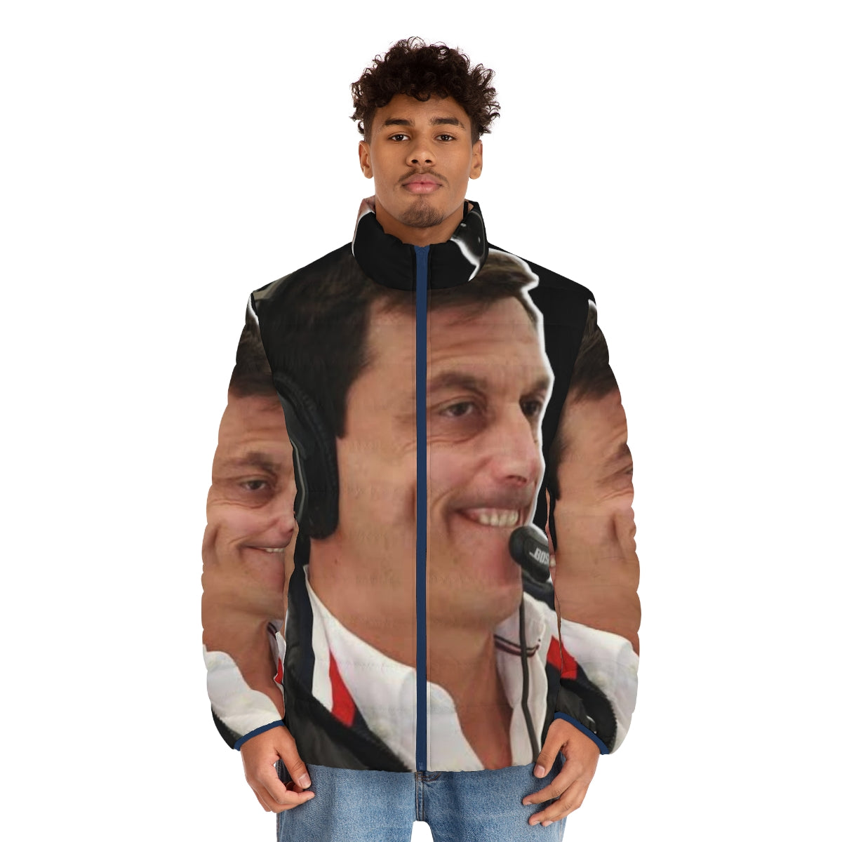 Toto Wolff Puffer Jacket with Funny Face Design - men front